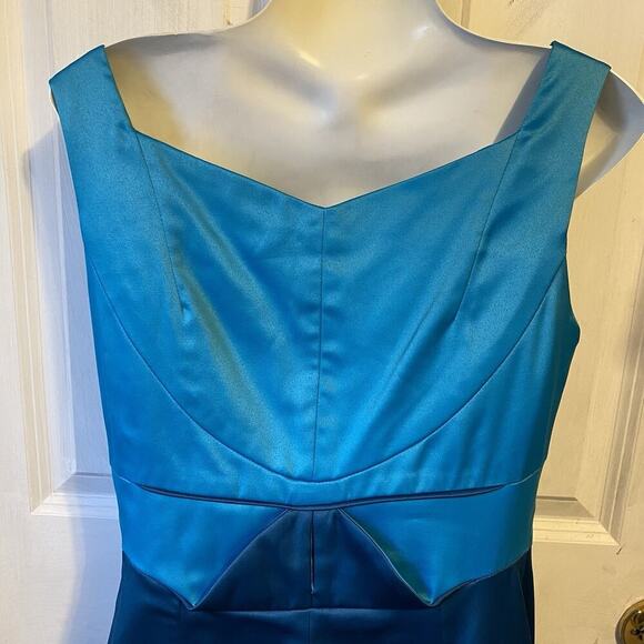 Yimilan Sz M Gorgeous Vintage Satin Turquoise Cocktail Bow Pencil Dress Romantic - Picture 10 of 10